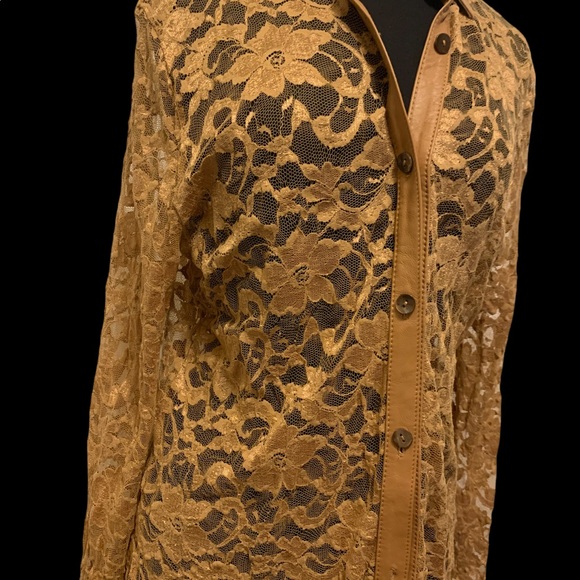 B&J Lace Blouse with Genuine Leather Trim - Picture 8 of 16